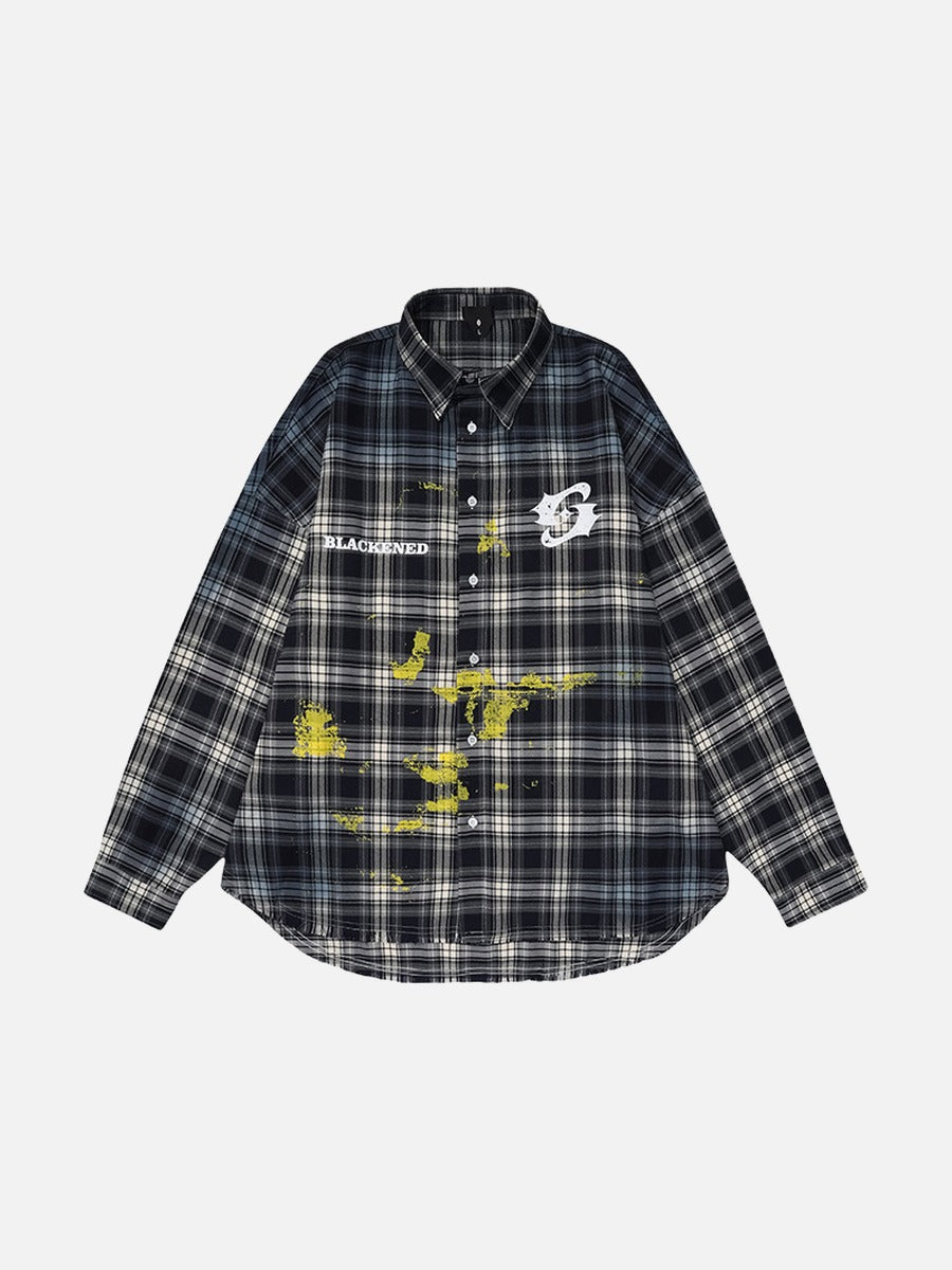 DAXUEN Oversized plaid button-up shirt with graphics