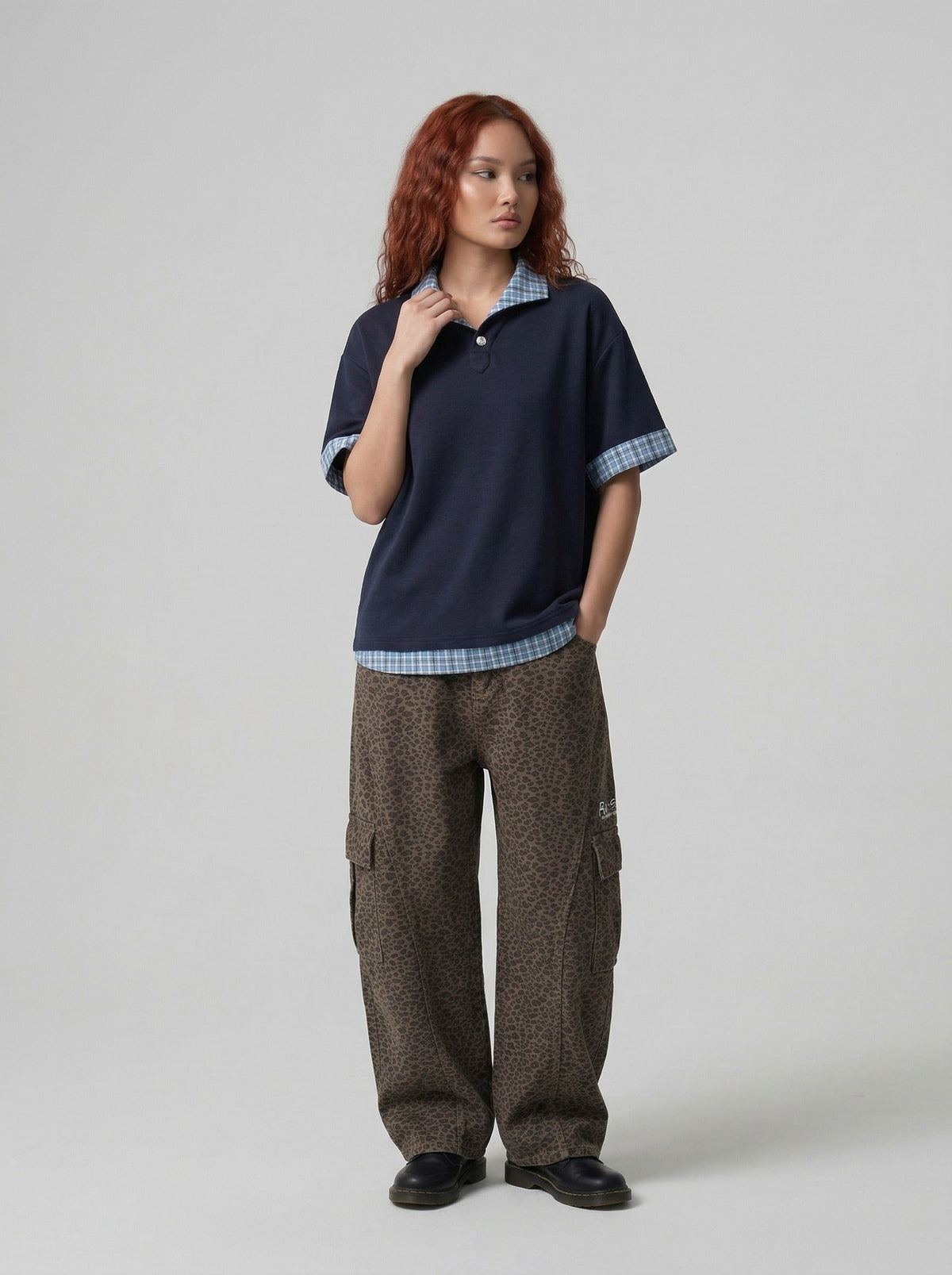 Plaid Patchwork Short-Sleeved Polo Shirt