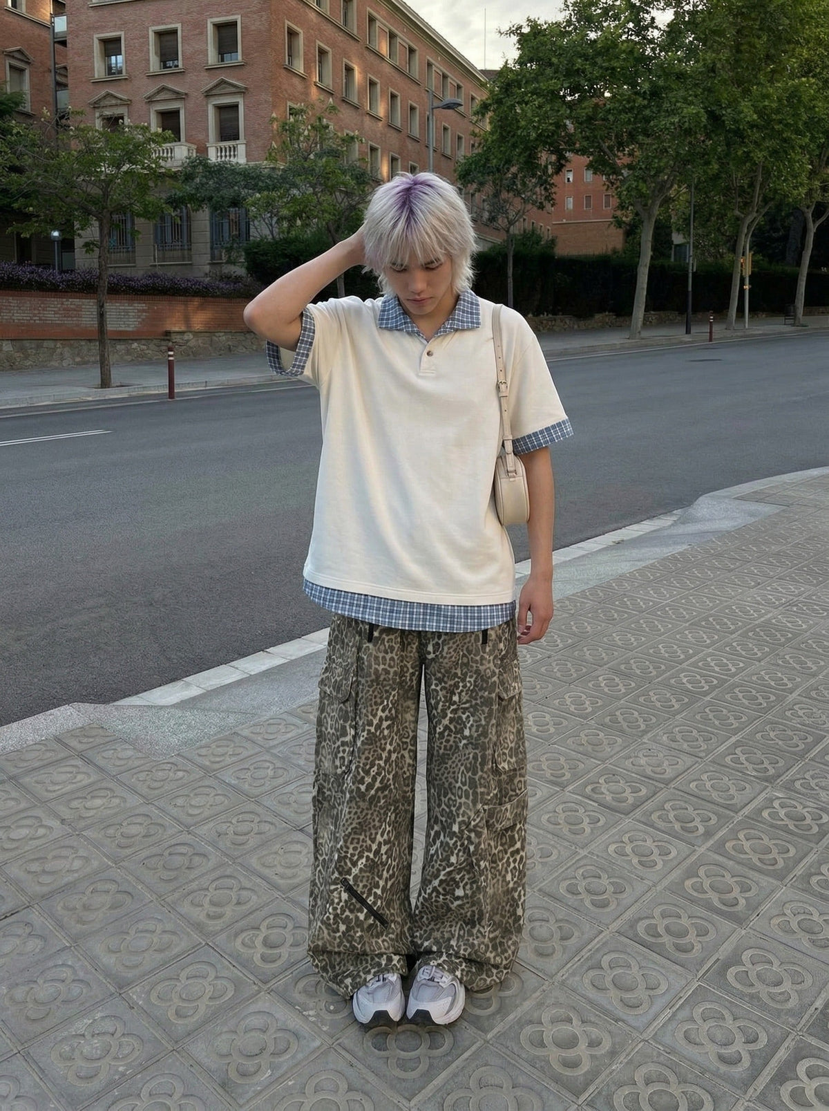 Plaid Patchwork Short-Sleeved Polo Shirt