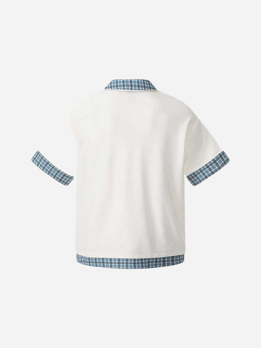 Plaid Patchwork Short-Sleeved Polo Shirt