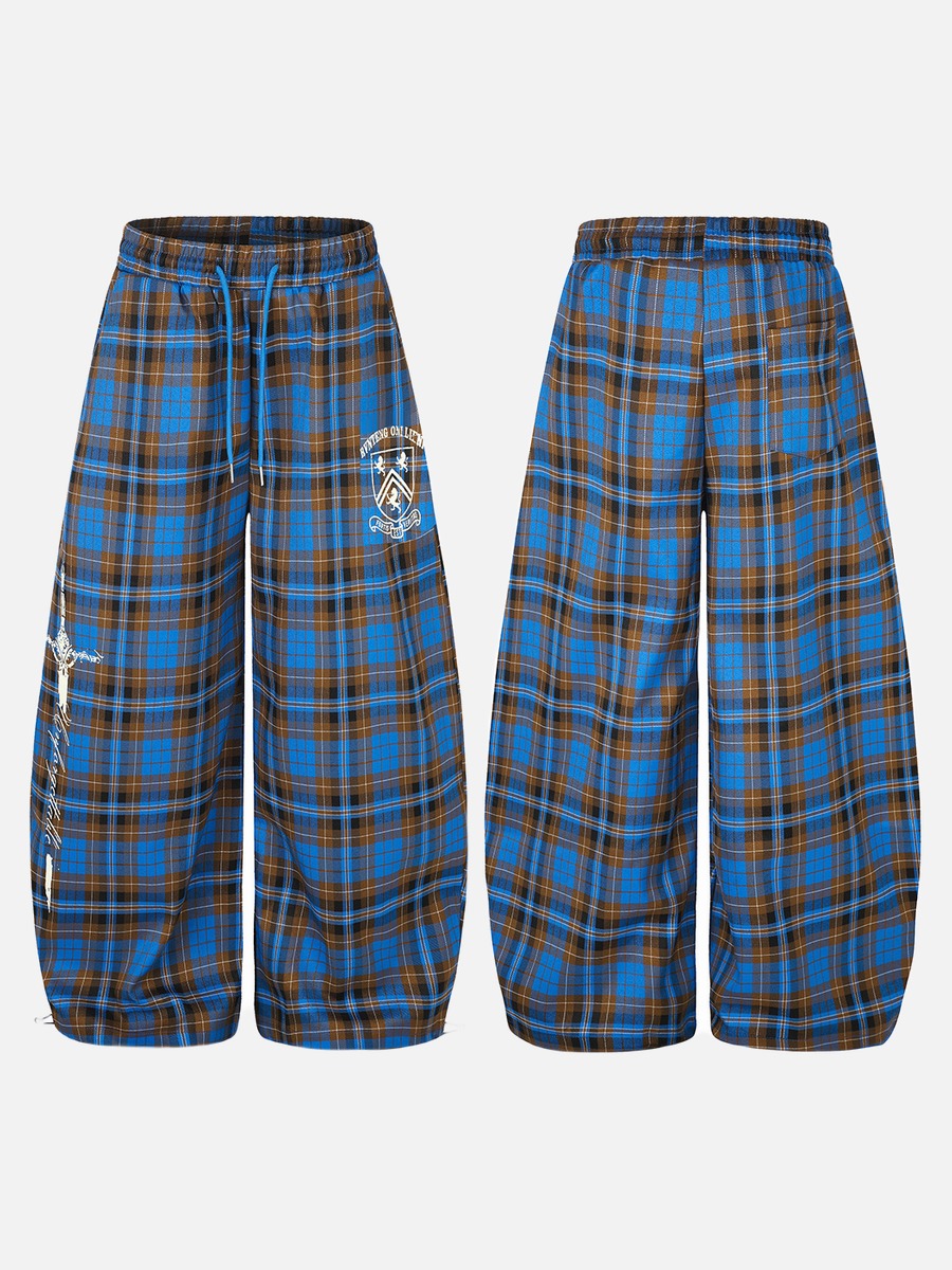 DAXUEN blue brown black plaid wide-leg pants