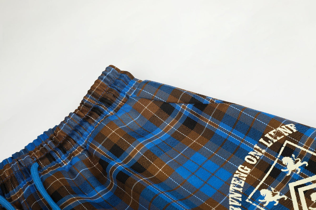 DAXUEN blue brown black plaid wide-leg pants