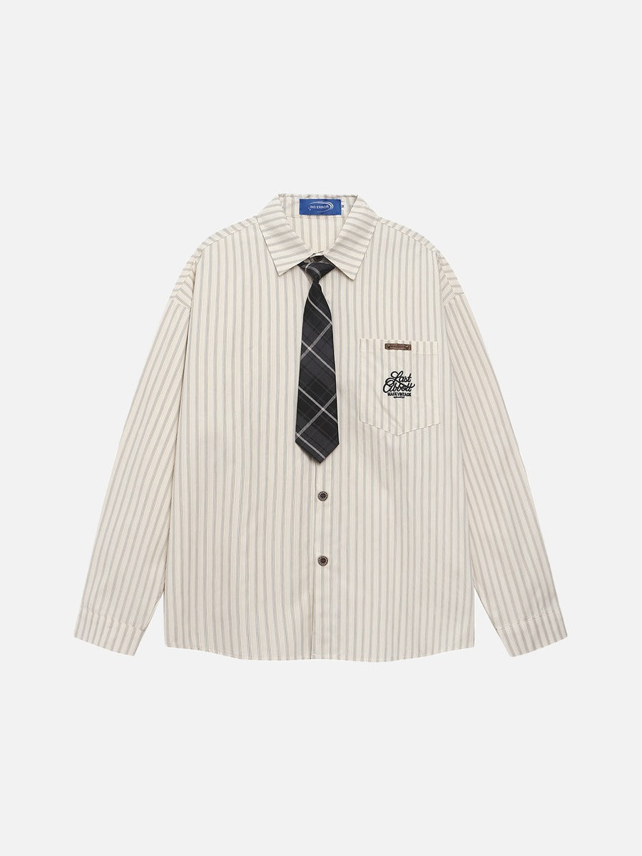DAXUEN cream oversized plaid tie long-sleeve shirt
