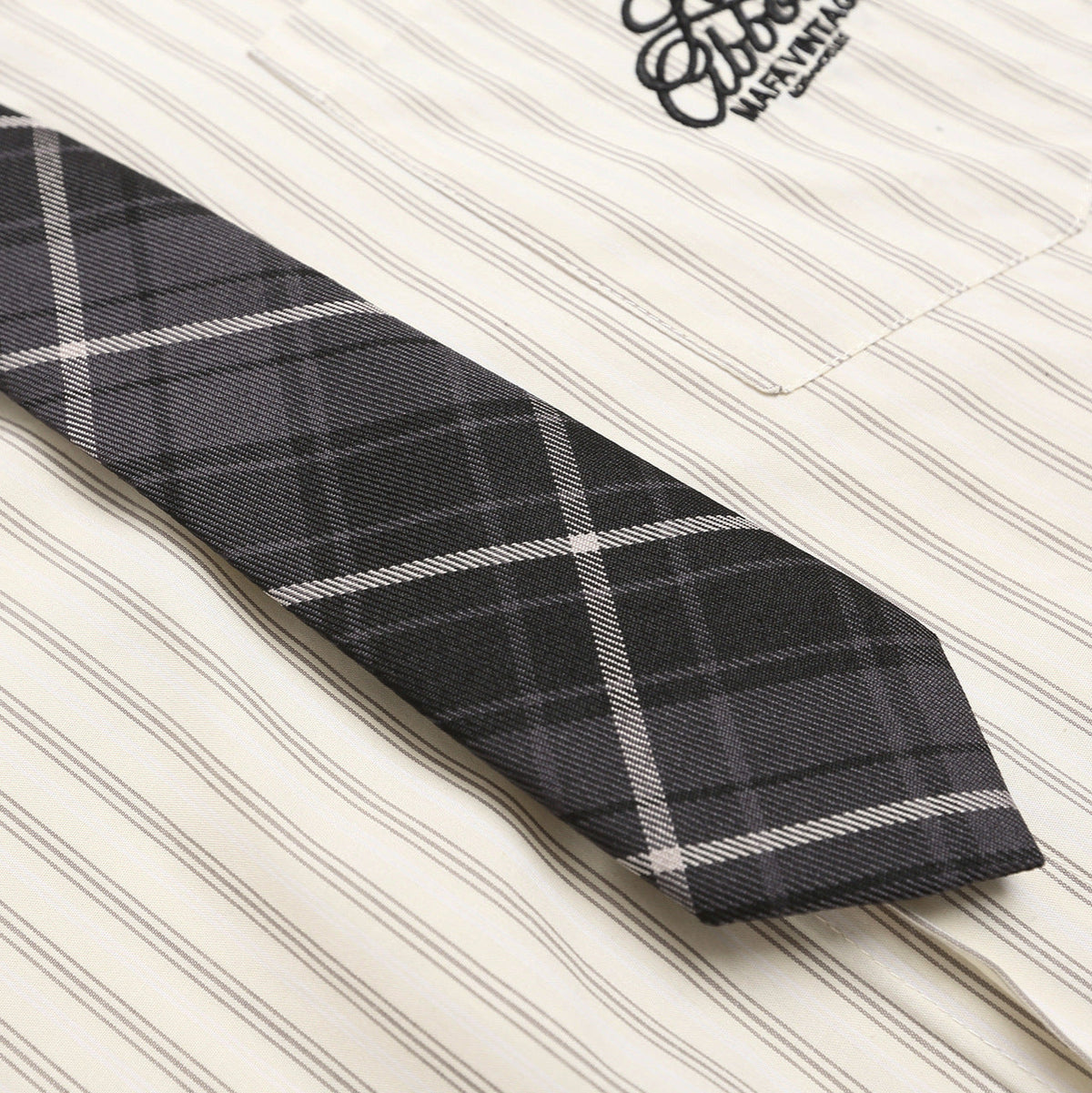 DAXUEN cream oversized plaid tie long-sleeve shirt