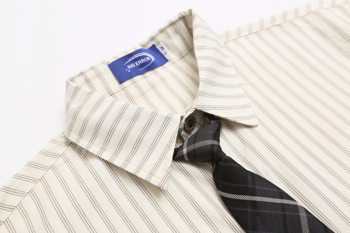 DAXUEN cream oversized plaid tie long-sleeve shirt
