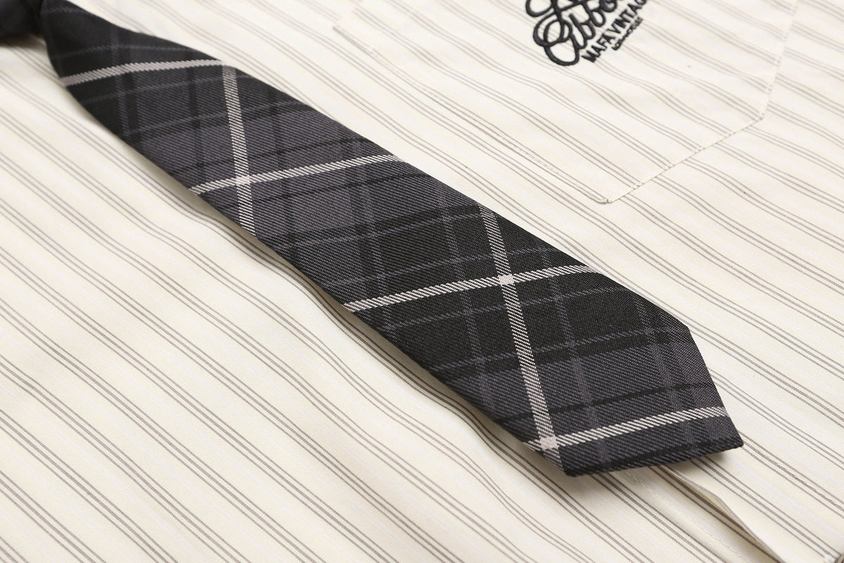 DAXUEN cream oversized plaid tie long-sleeve shirt