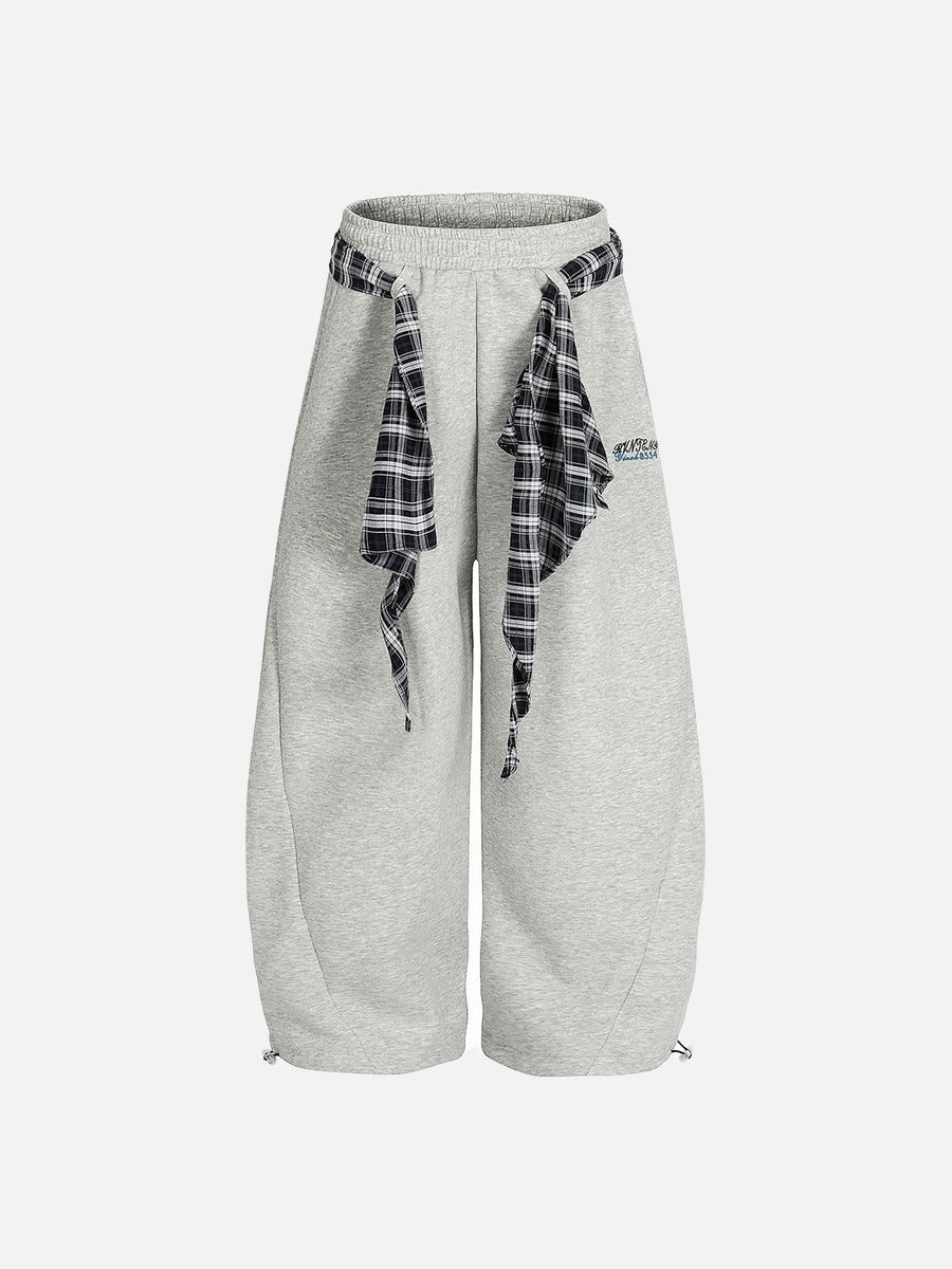 DAXUEN light grey marl plaid-wrapped wide-leg sweatpants