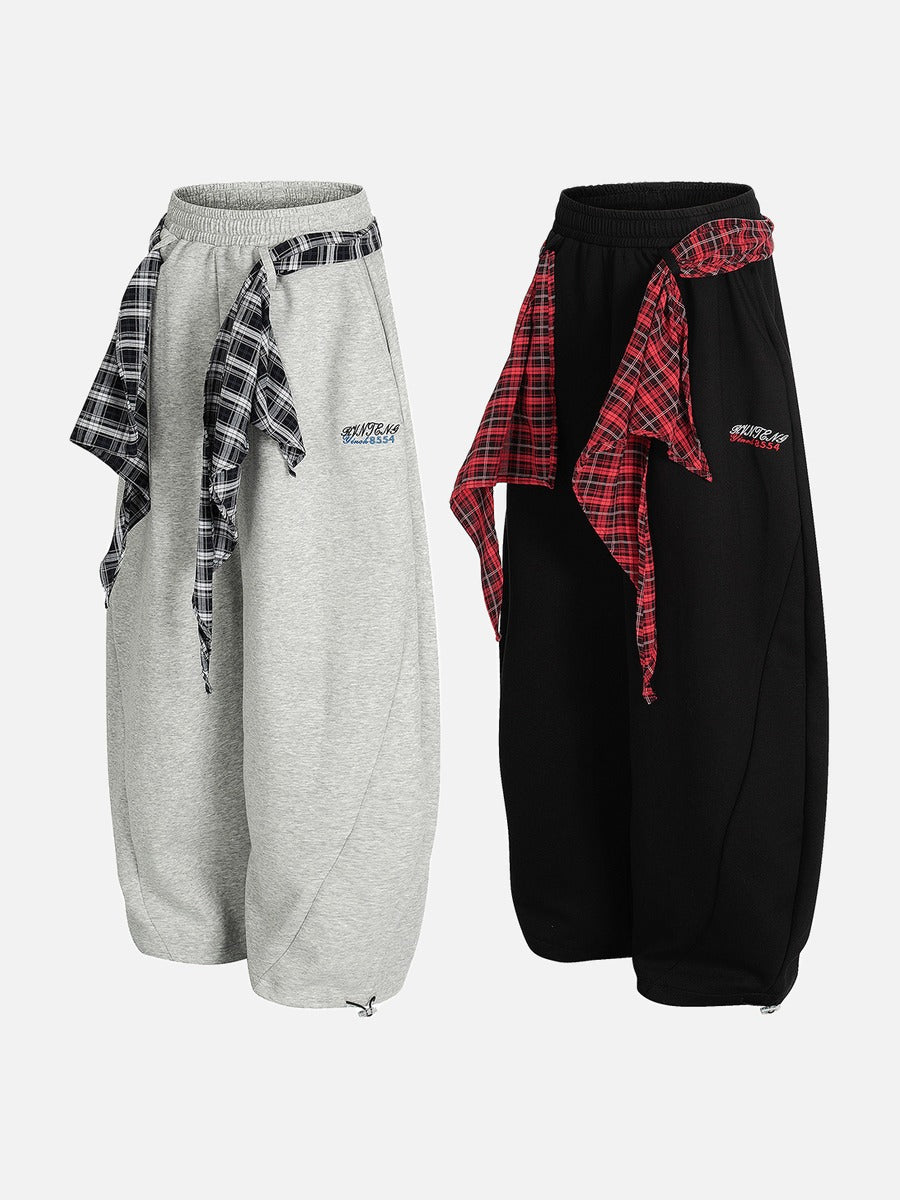 DAXUEN light grey marl plaid-wrapped wide-leg sweatpants