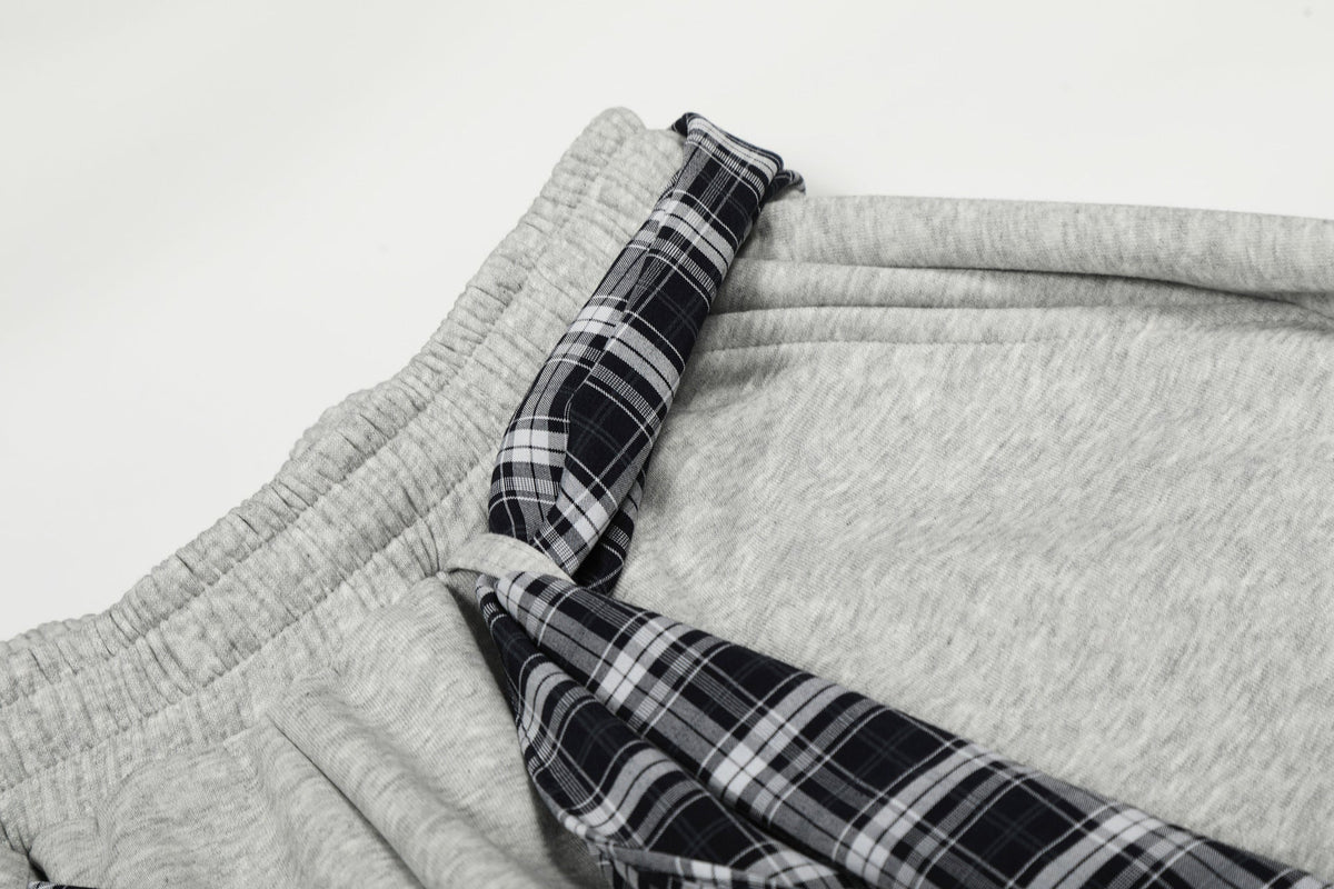 DAXUEN light grey marl plaid-wrapped wide-leg sweatpants
