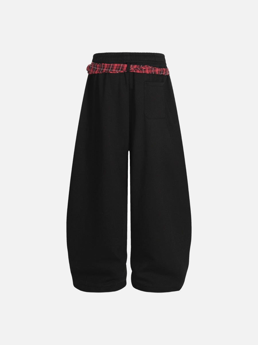 DAXUEN light grey marl plaid-wrapped wide-leg sweatpants
