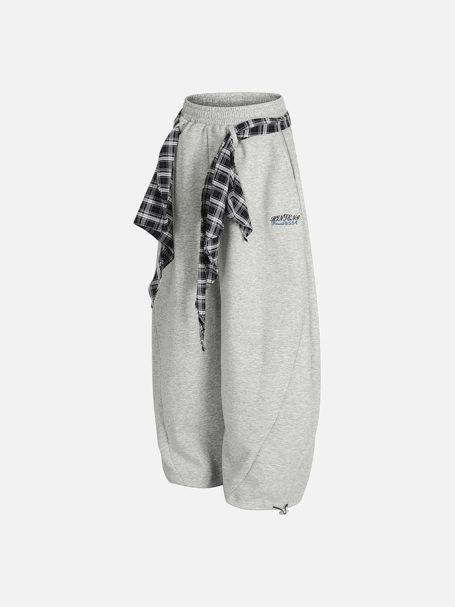 DAXUEN light grey marl plaid-wrapped wide-leg sweatpants