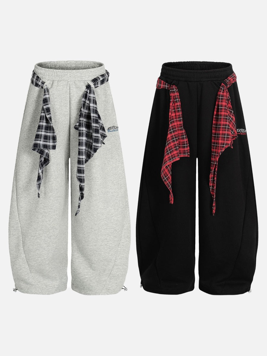 DAXUEN light grey marl plaid-wrapped wide-leg sweatpants