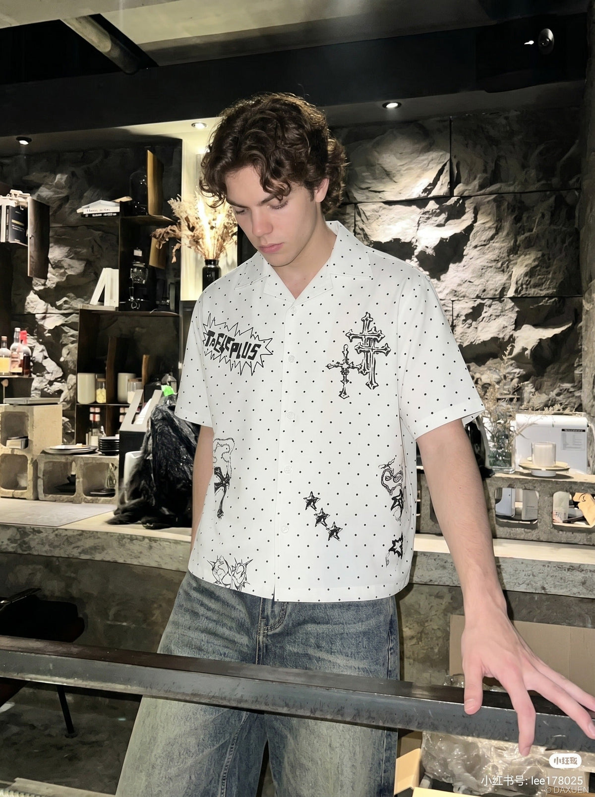 Chemise décontractée à pois croisés