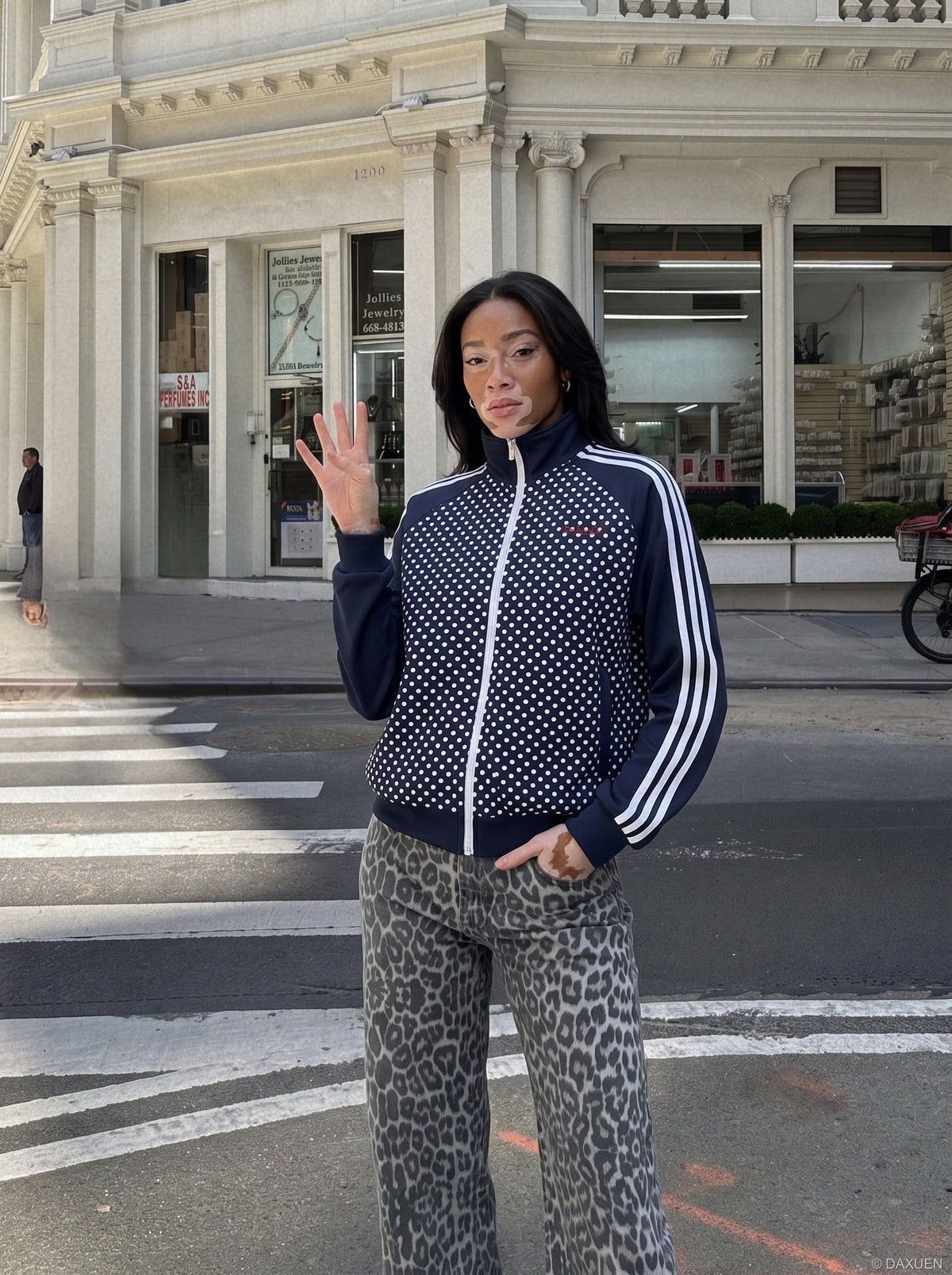 Polka Dot Full-Zip Track Jacket