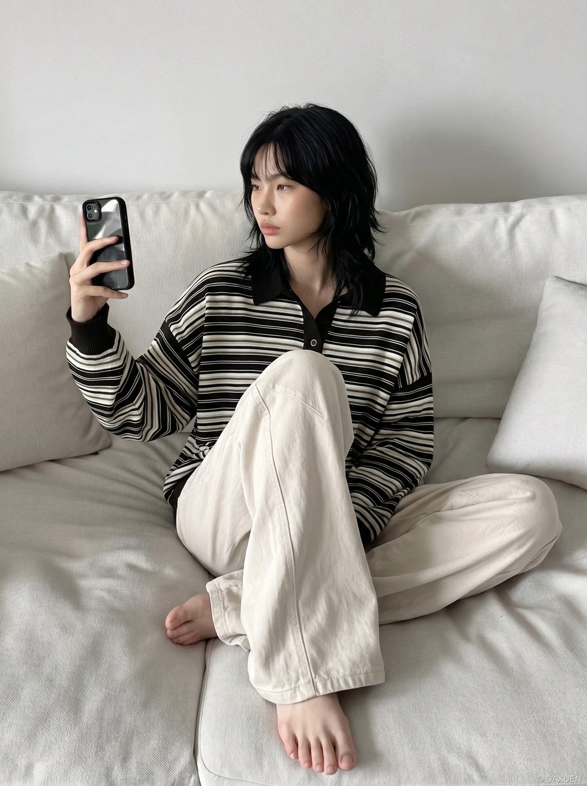 DAXUEN Oversized wide-leg pants with puddle effect — model photo