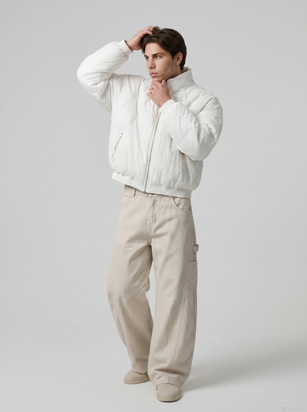DAXUEN Oversized wide-leg pants with puddle effect — model photo