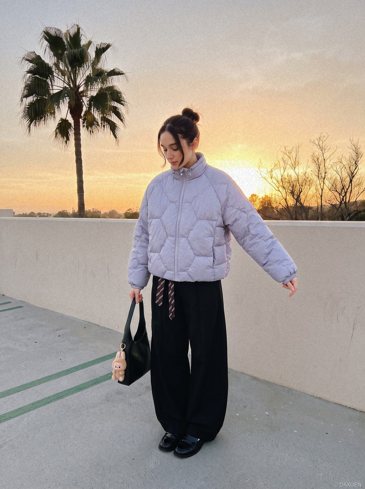 Purple Quilted Stand-Collar Puffer Jacket