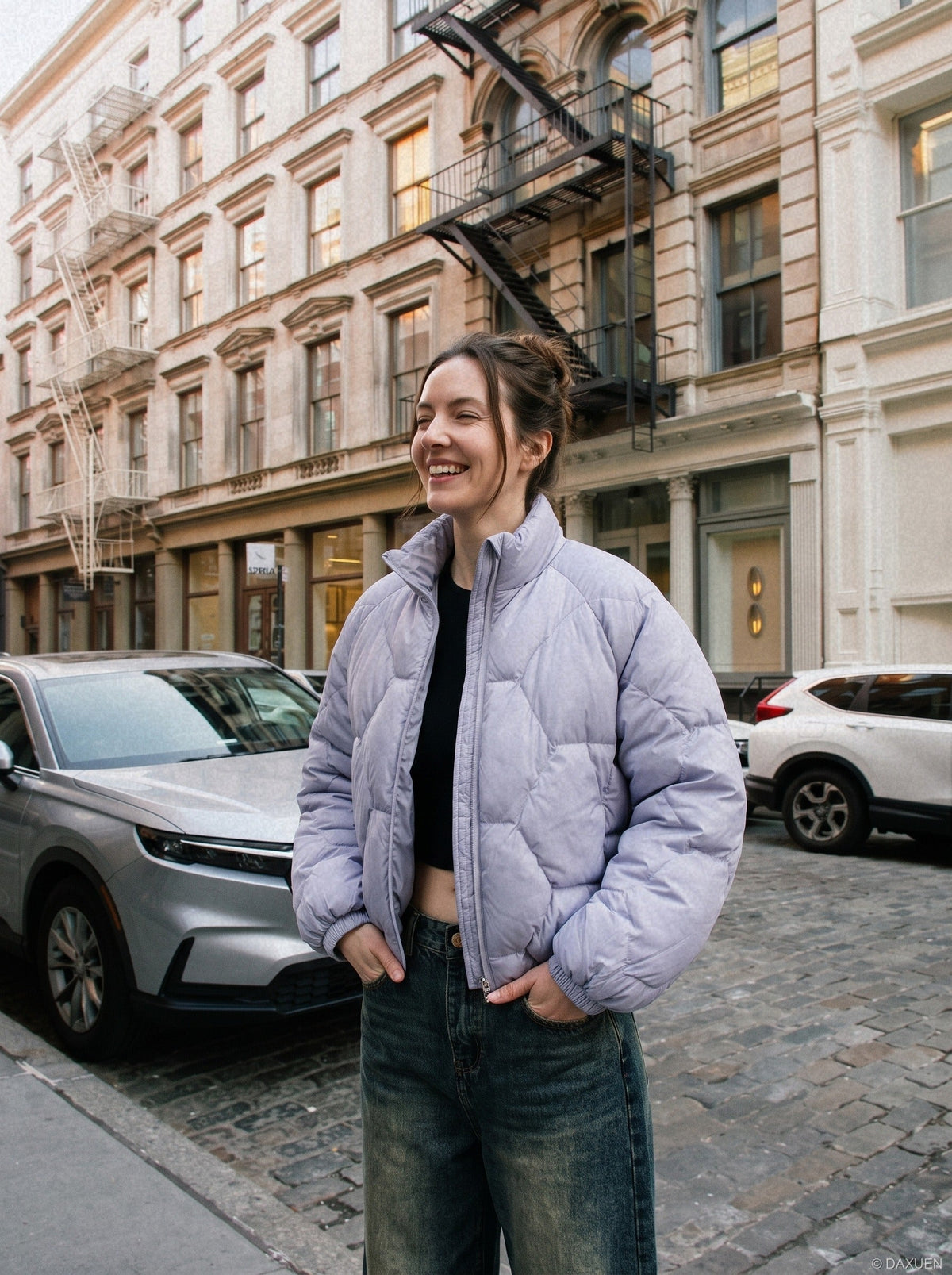 Purple Quilted Stand-Collar Puffer Jacket