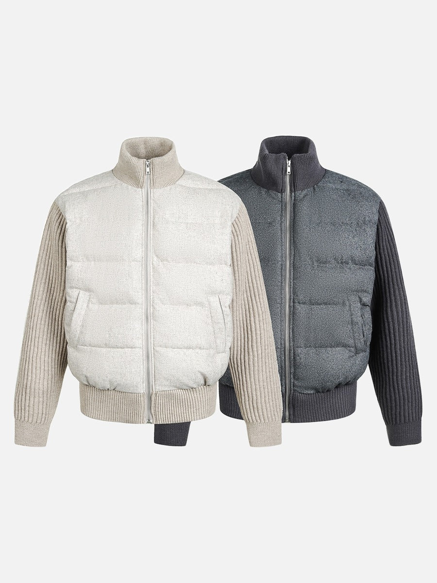 Quilted Beige and Charcoal Puffer Jacket