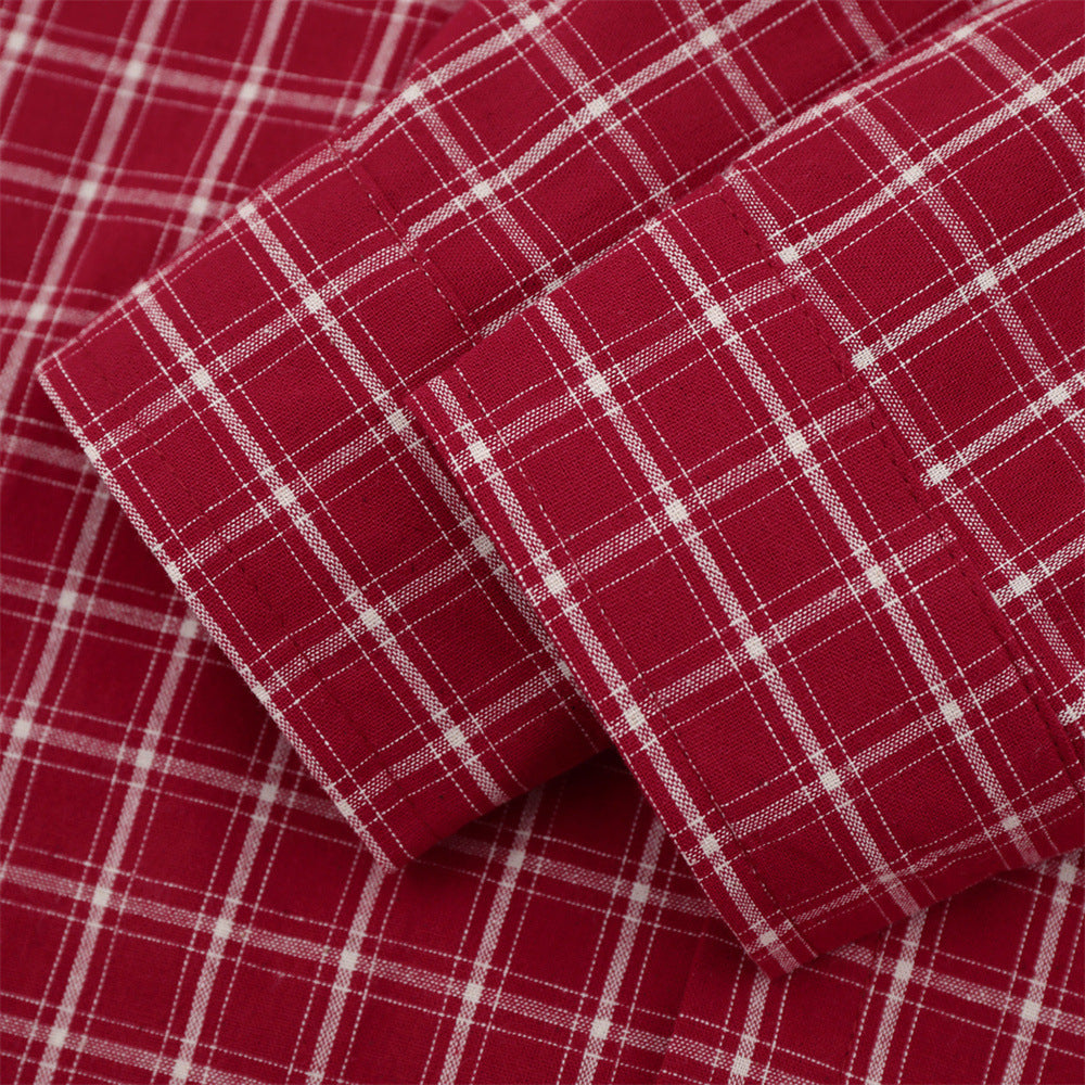Red and Black Plaid Button-Up Shirt with Stars