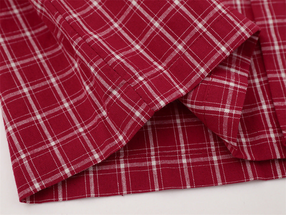 Red and Black Plaid Button-Up Shirt with Stars