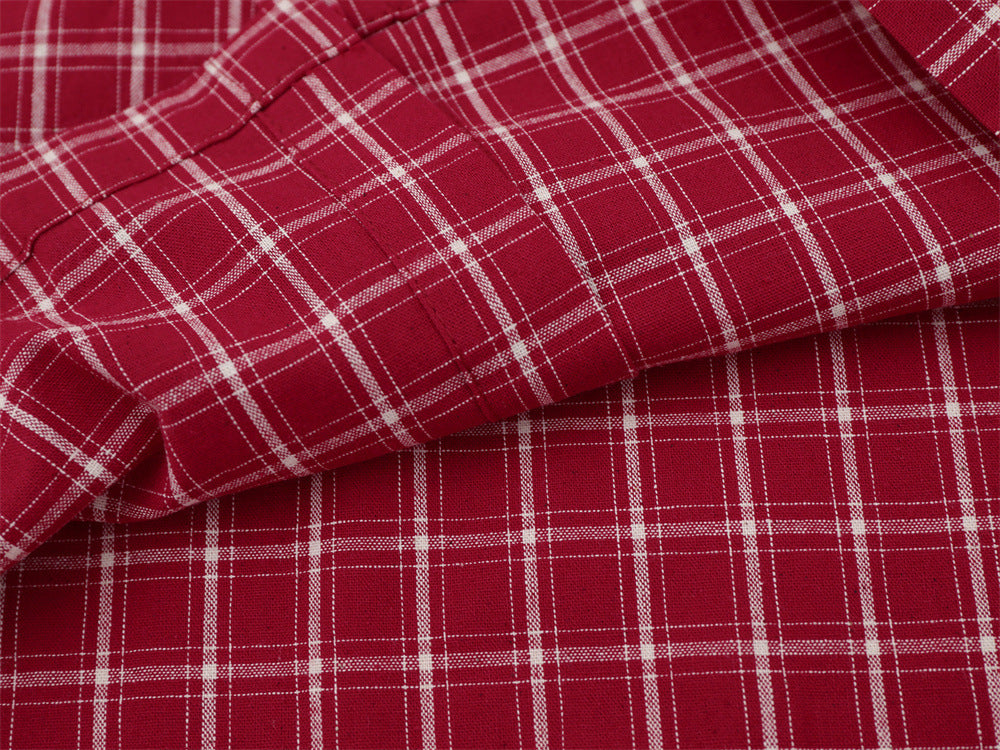 Red and Black Plaid Button-Up Shirt with Stars