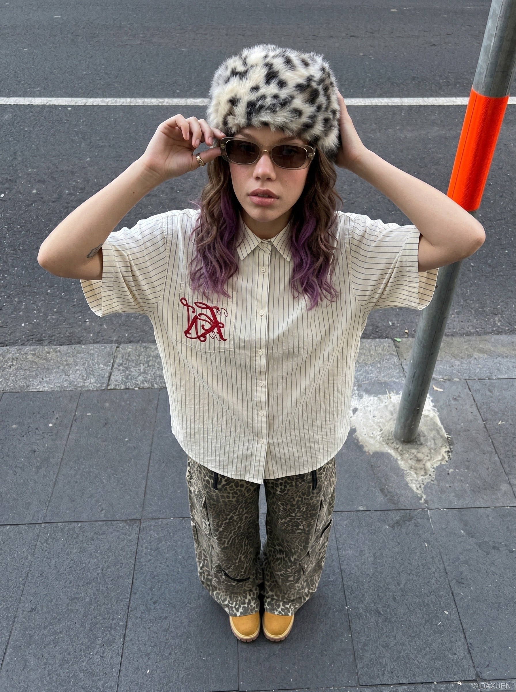 Cream Stripe Embroidered Button-Down