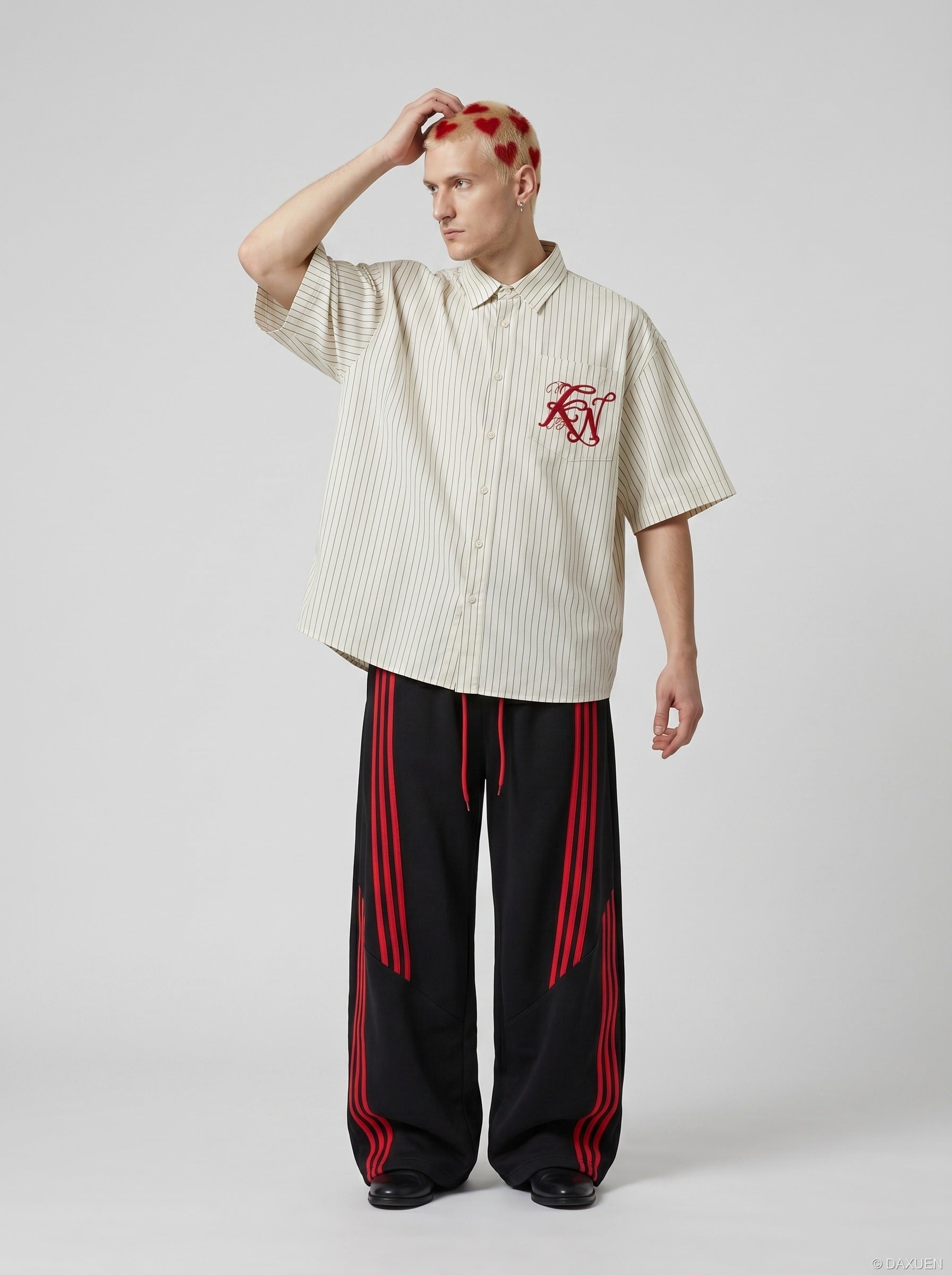 Cream Stripe Embroidered Button-Down