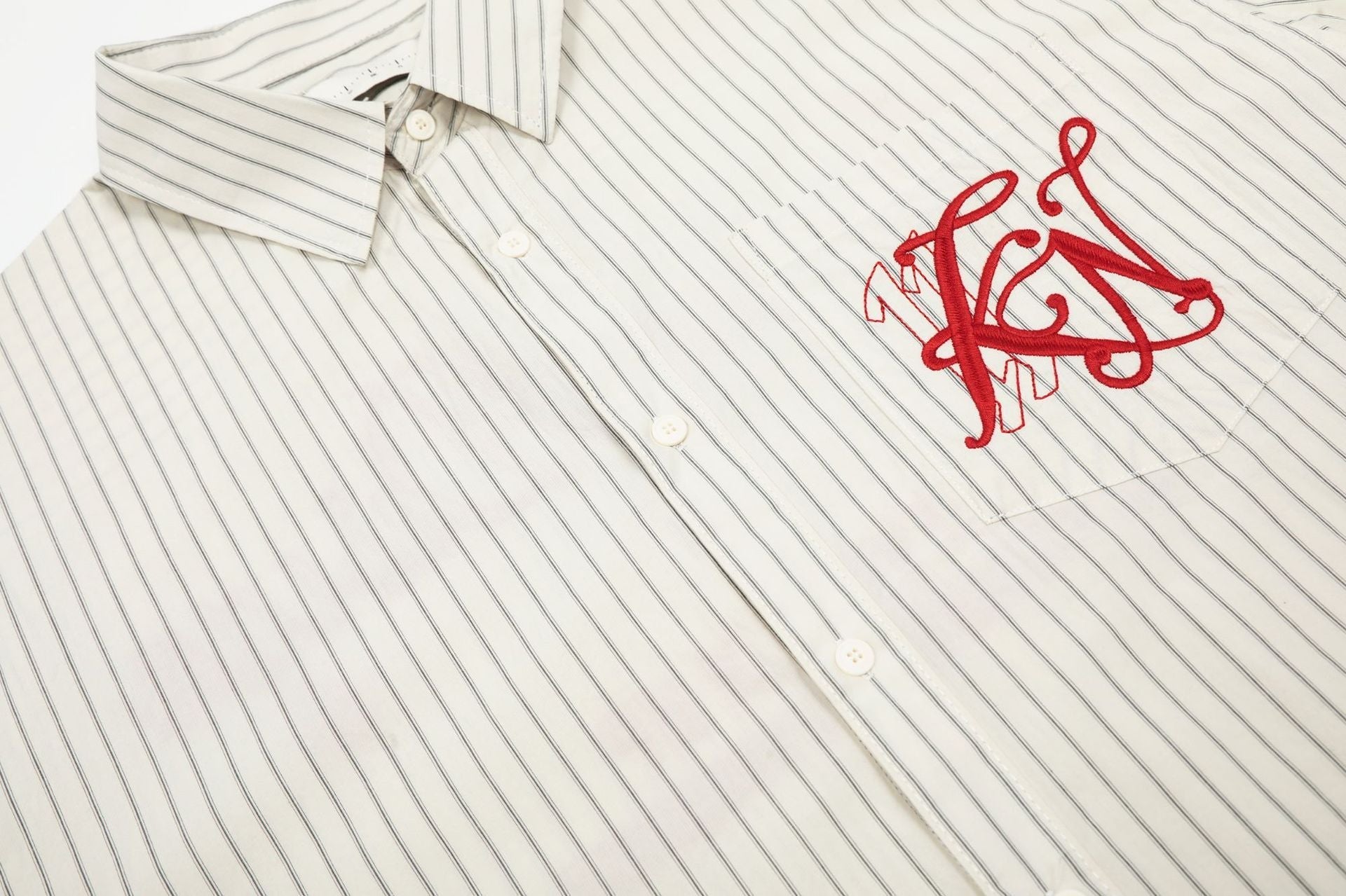 Cream Stripe Embroidered Button-Down