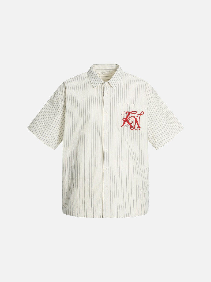 Cream Stripe Embroidered Button-Down