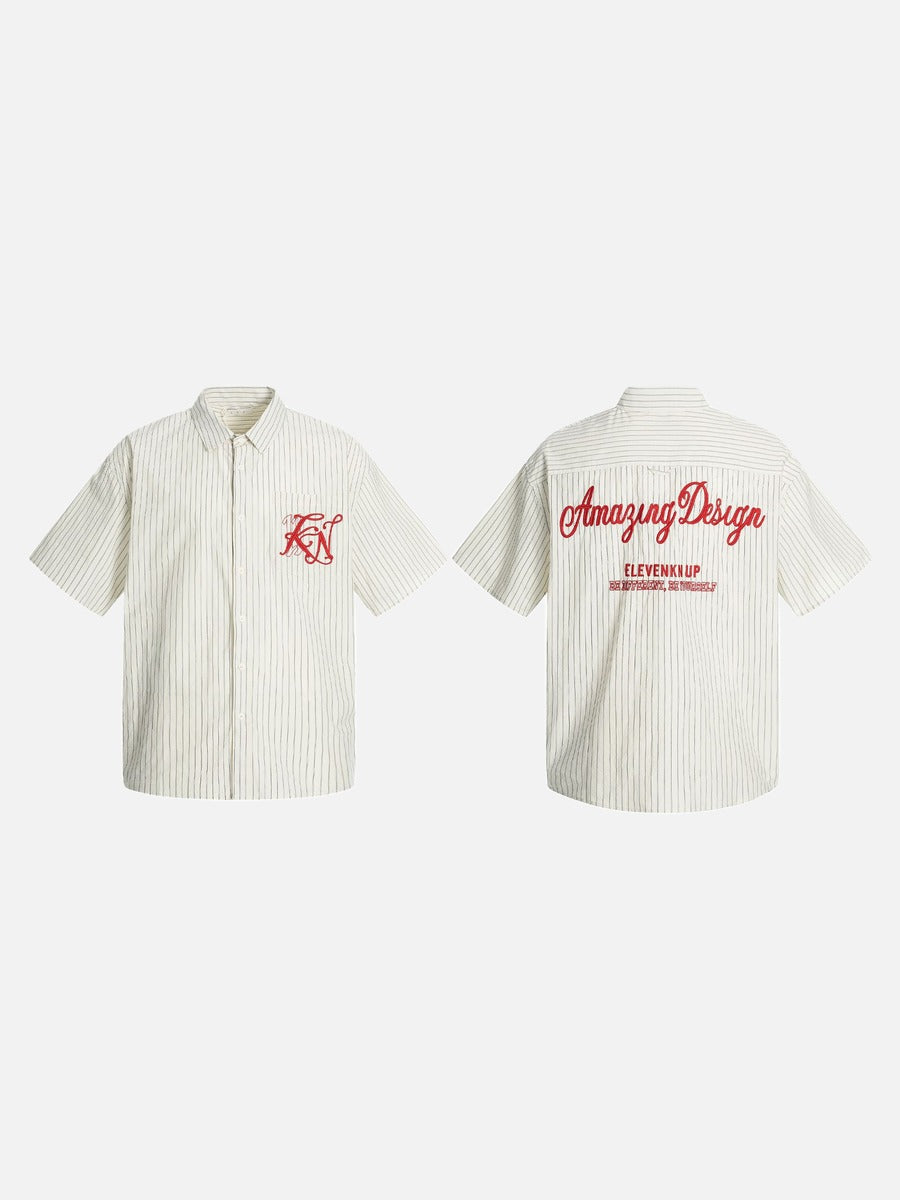 Cream Stripe Embroidered Button-Down