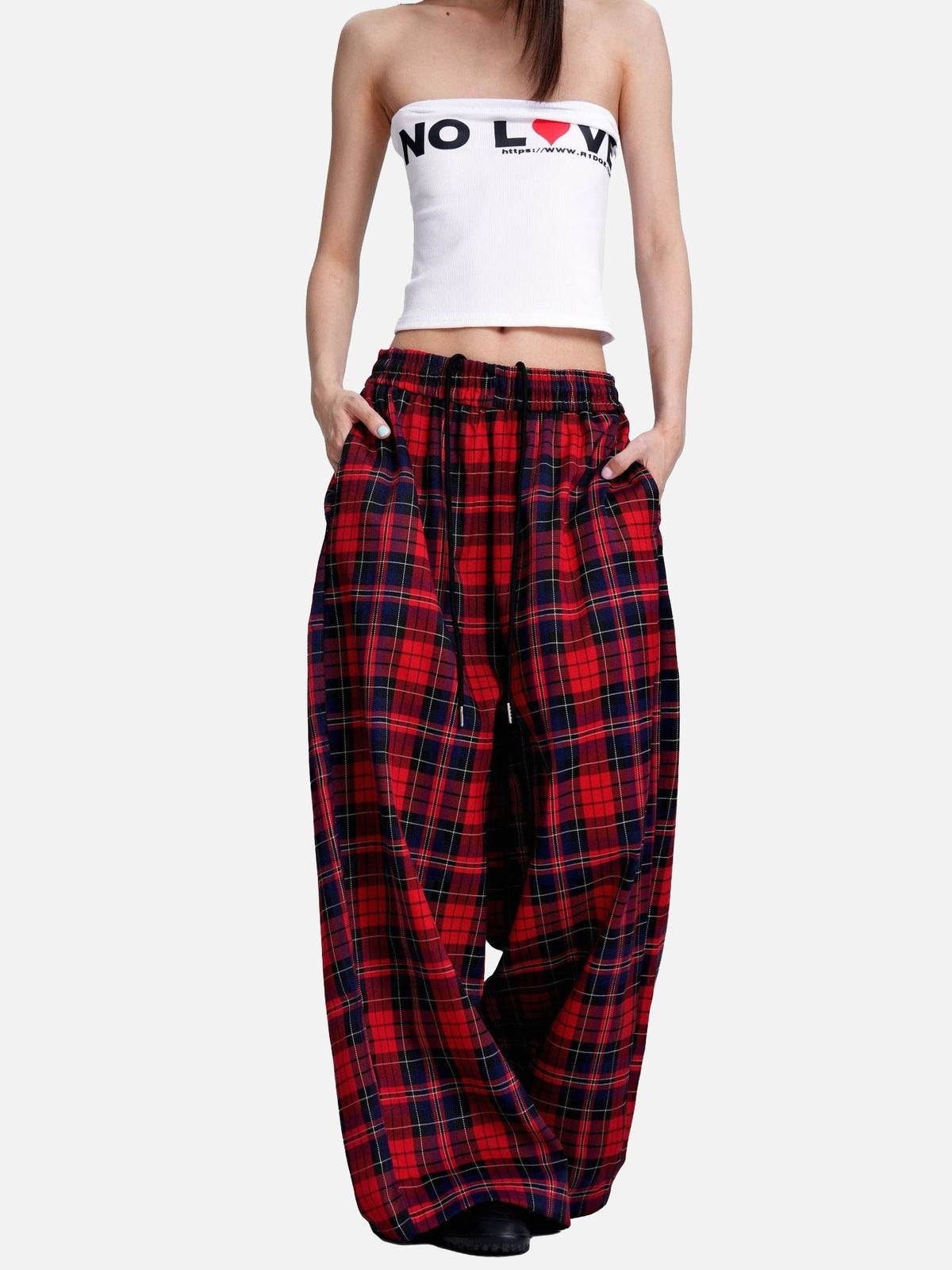 DAXUEN red plaid wide-leg casual pants