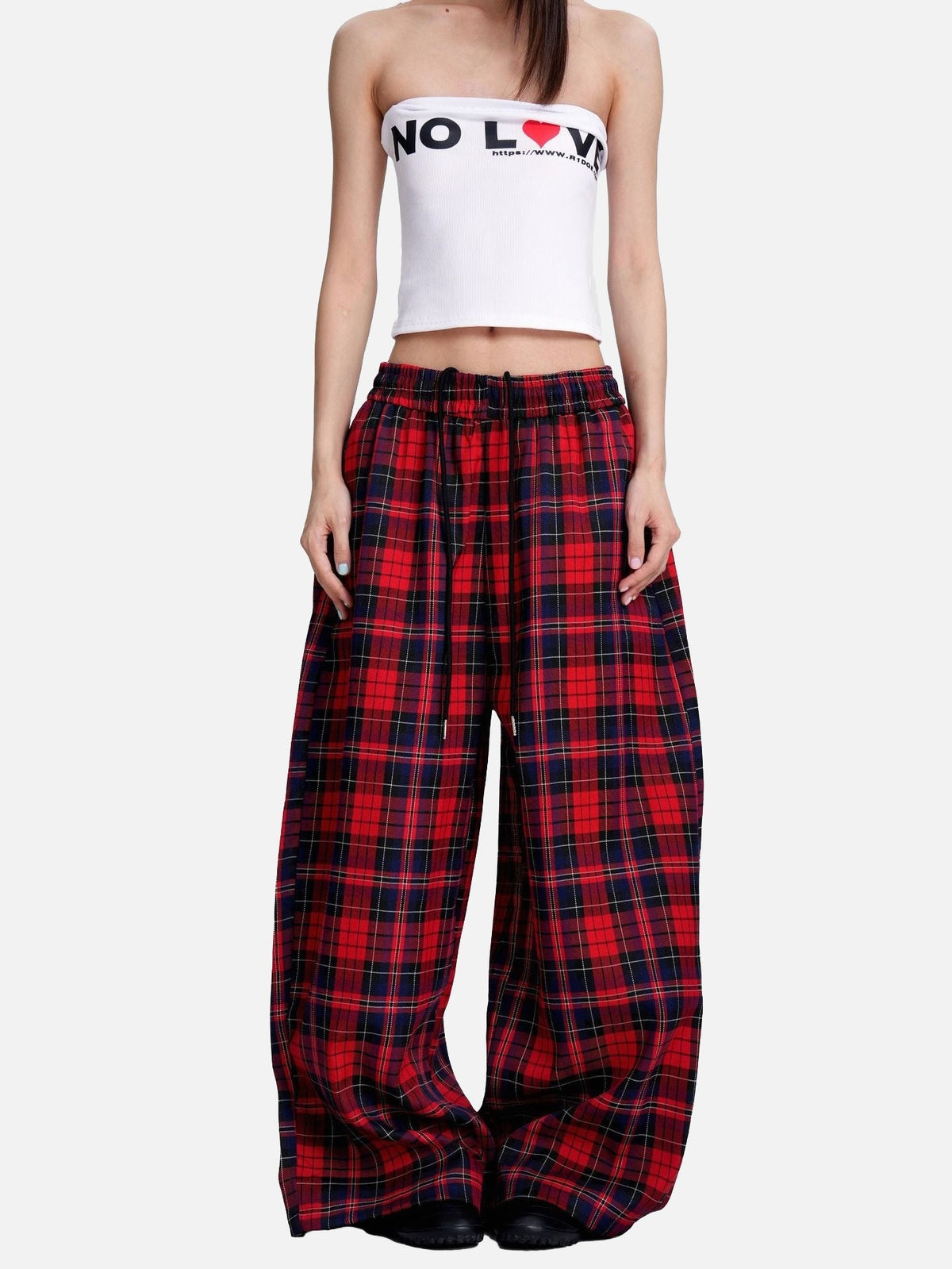 DAXUEN red plaid wide-leg casual pants