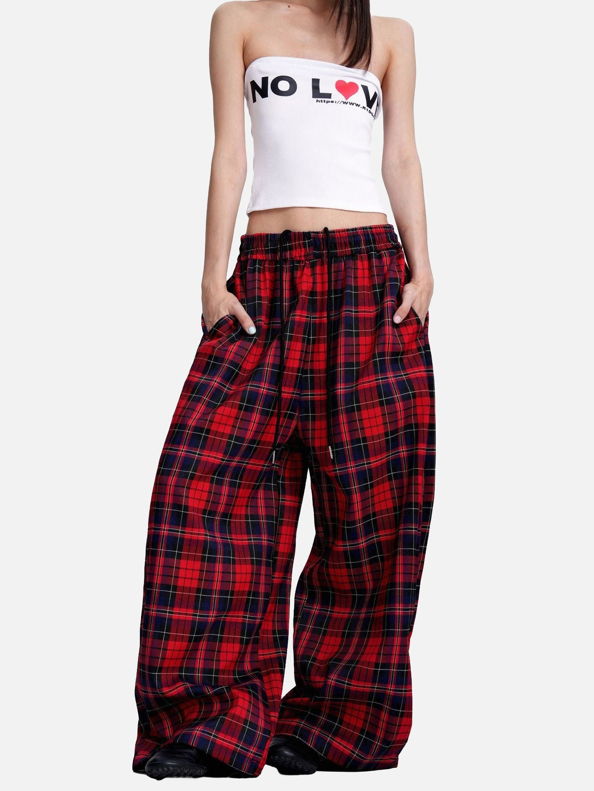 DAXUEN red plaid wide-leg casual pants