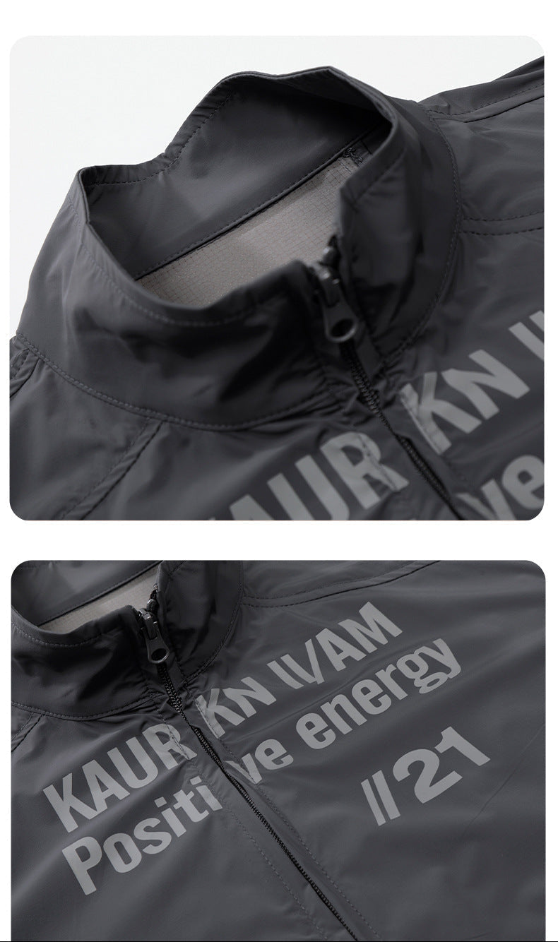 DAXUEN black reflective text graphic stand-collar jacket