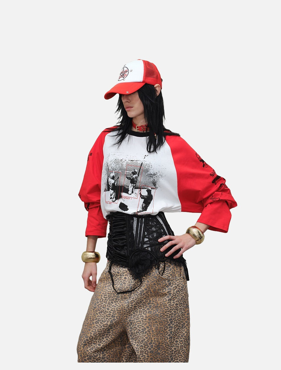 T-shirt Raglan Graphique Usé