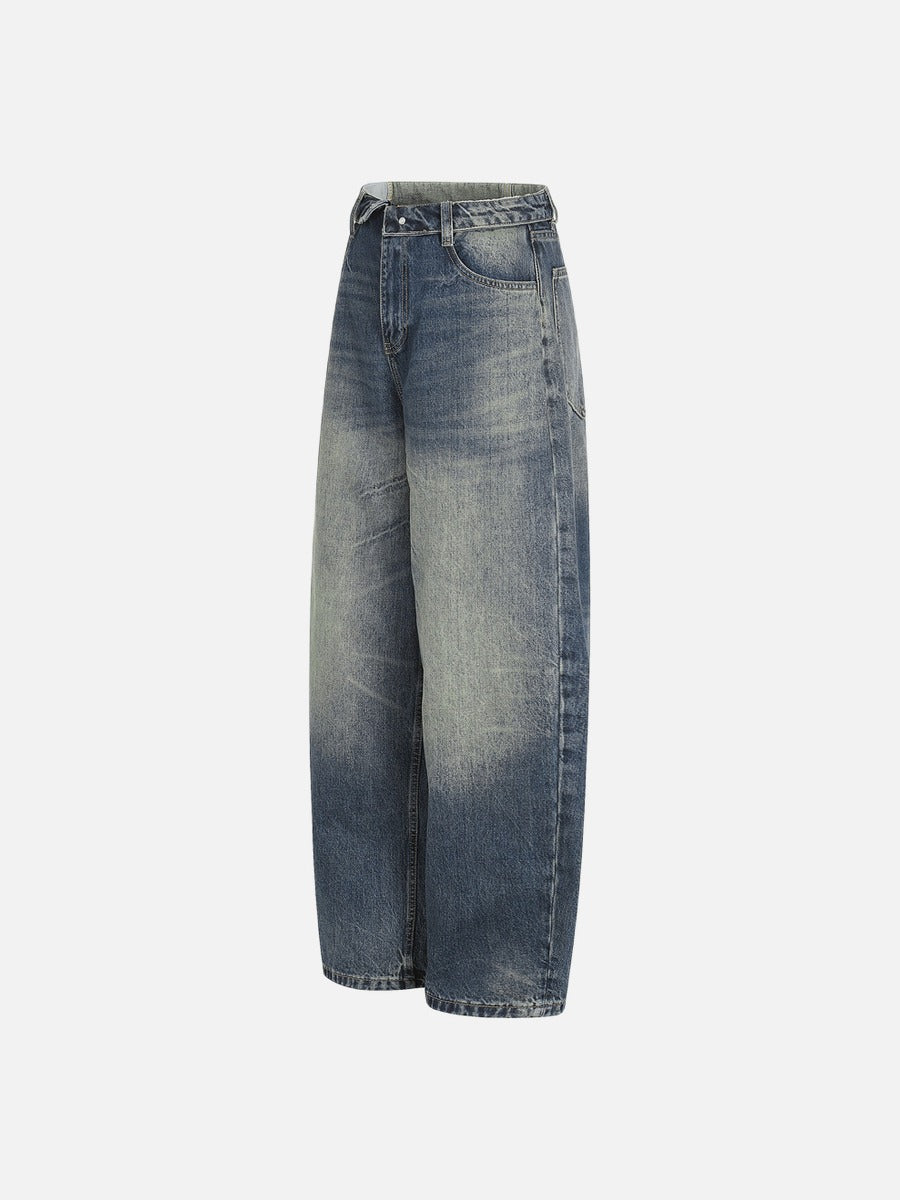Retro Wide-Leg Denim Jeans - Pants