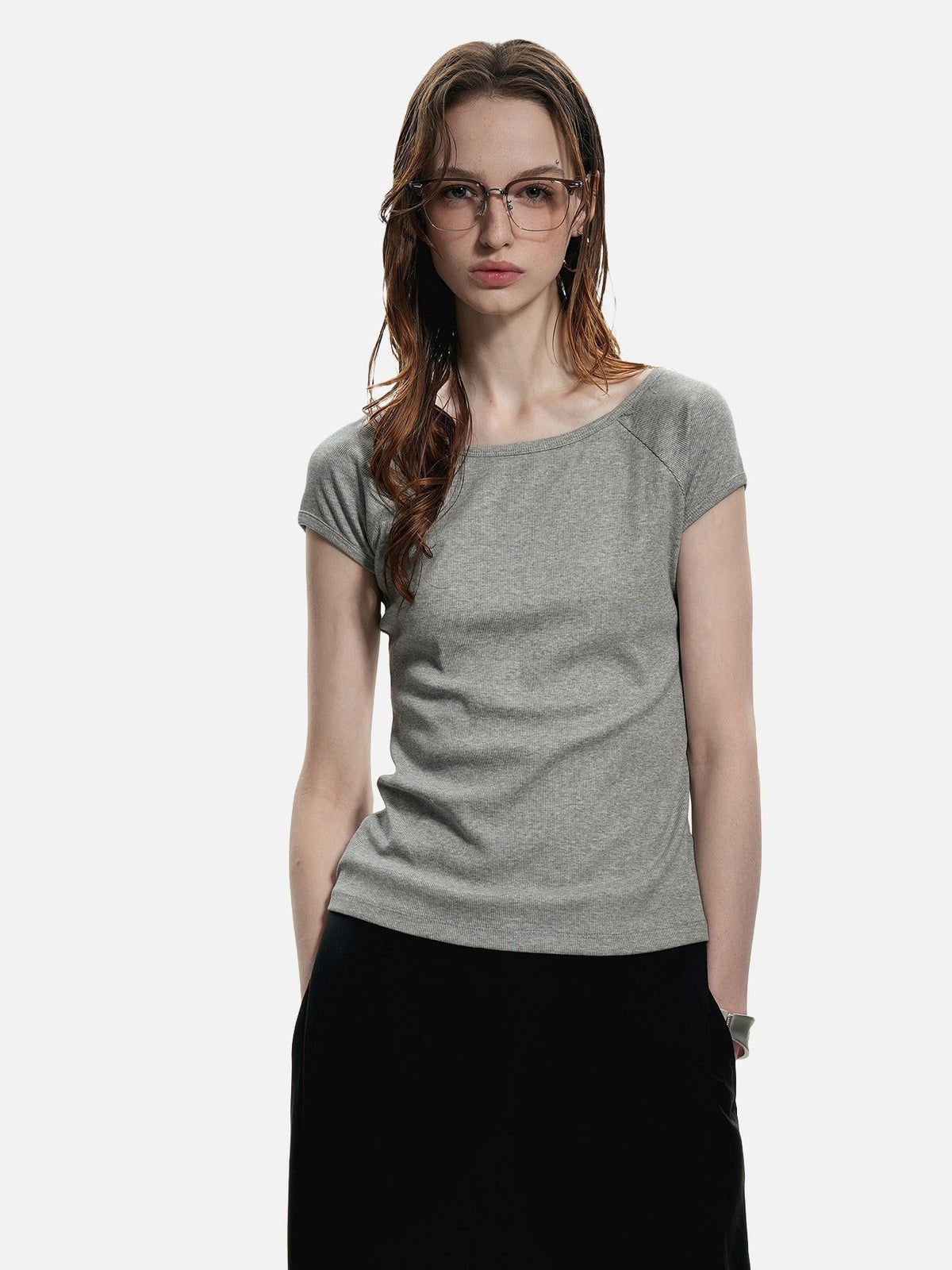 Ribbed Black Scoop Neck Tee