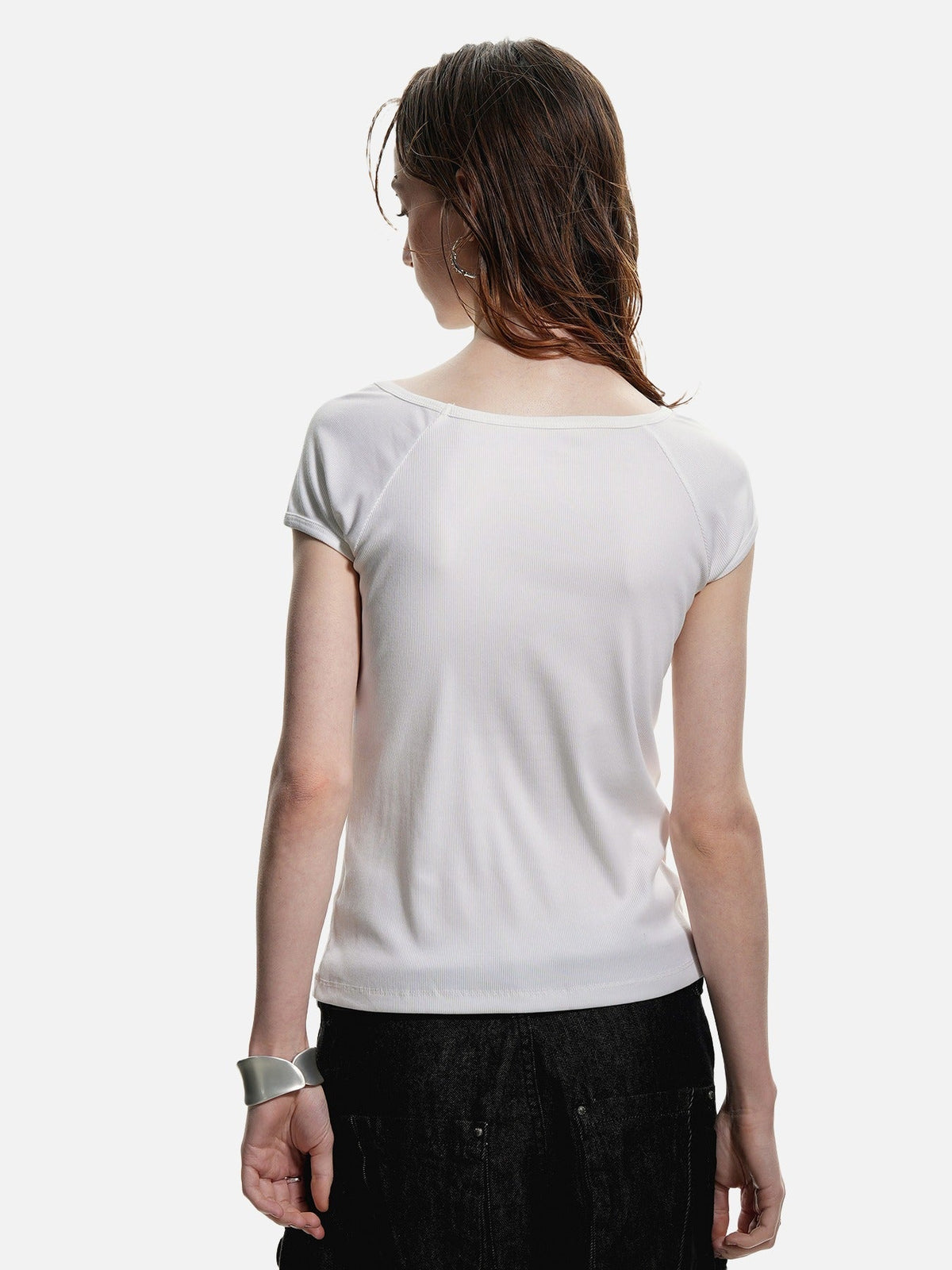 Ribbed Black Scoop Neck Tee