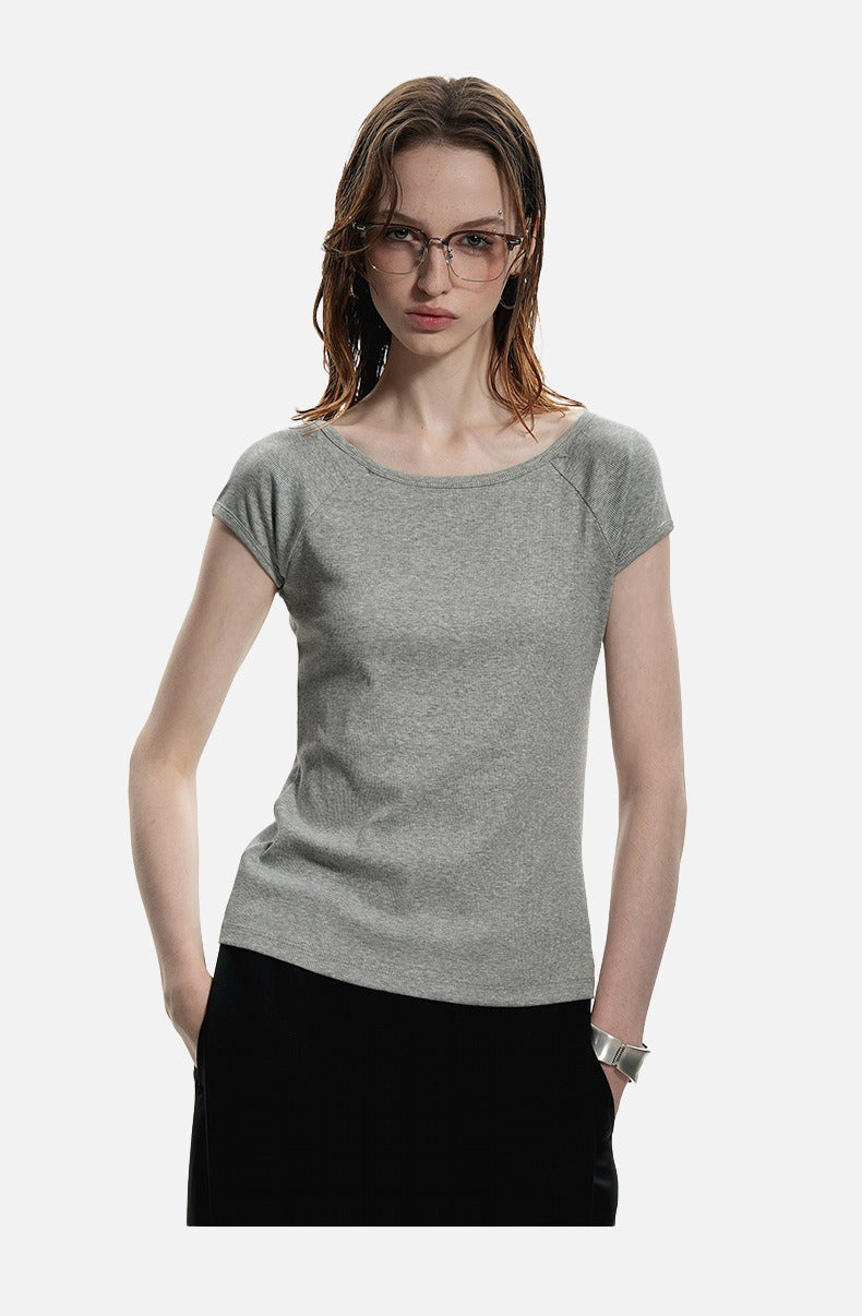 Ribbed Black Scoop Neck Tee