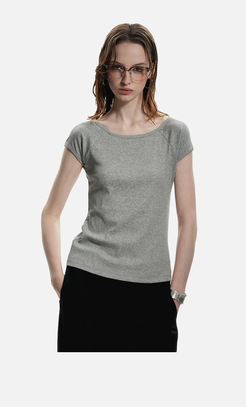 Ribbed Black Scoop Neck Tee