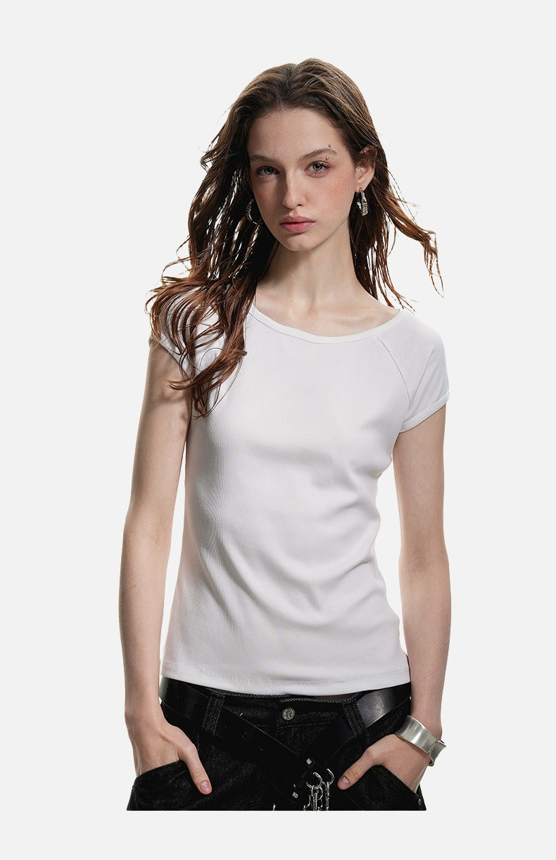 Ribbed Black Scoop Neck Tee