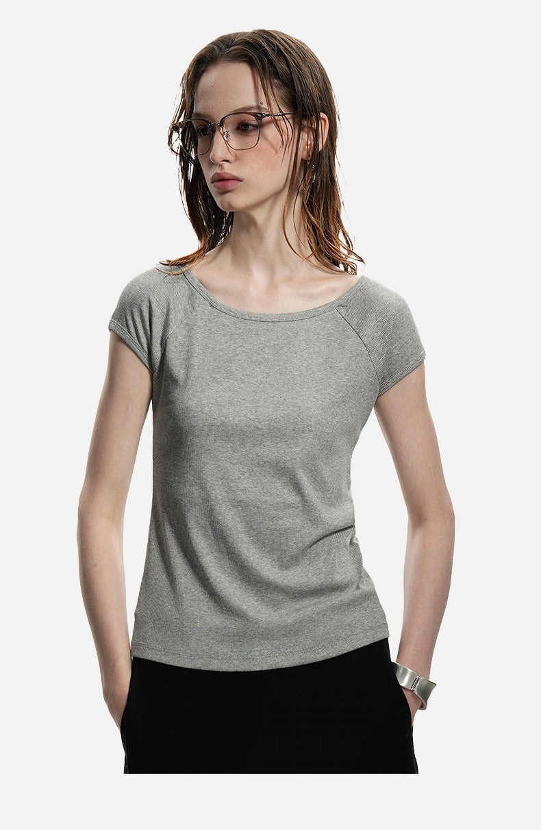 Ribbed Black Scoop Neck Tee