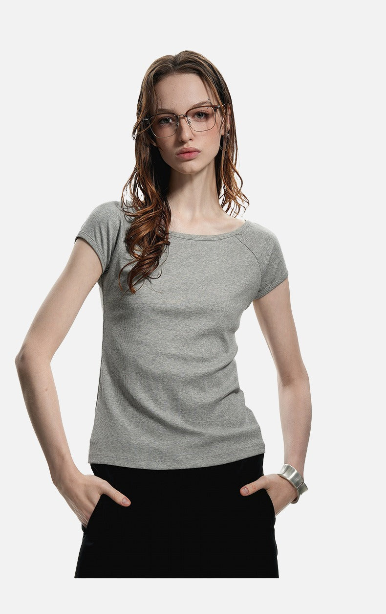 Ribbed Black Scoop Neck Tee