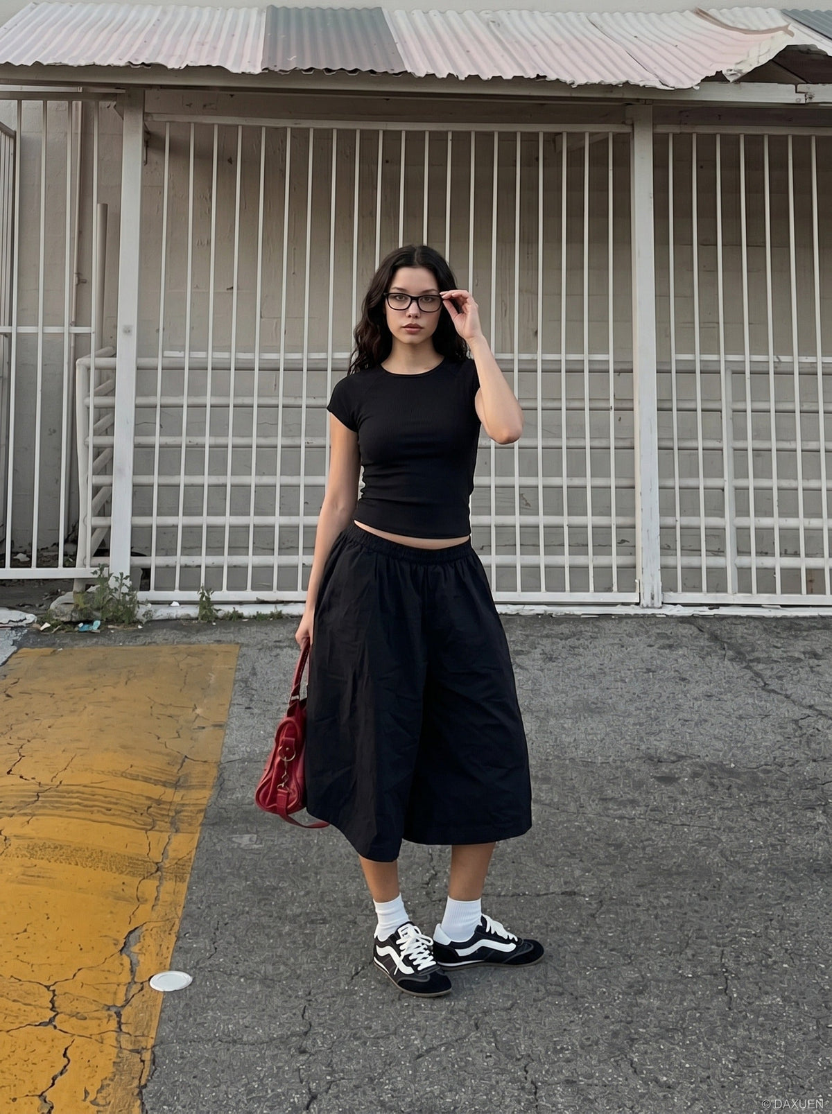 Ribbed Black Scoop Neck Tee