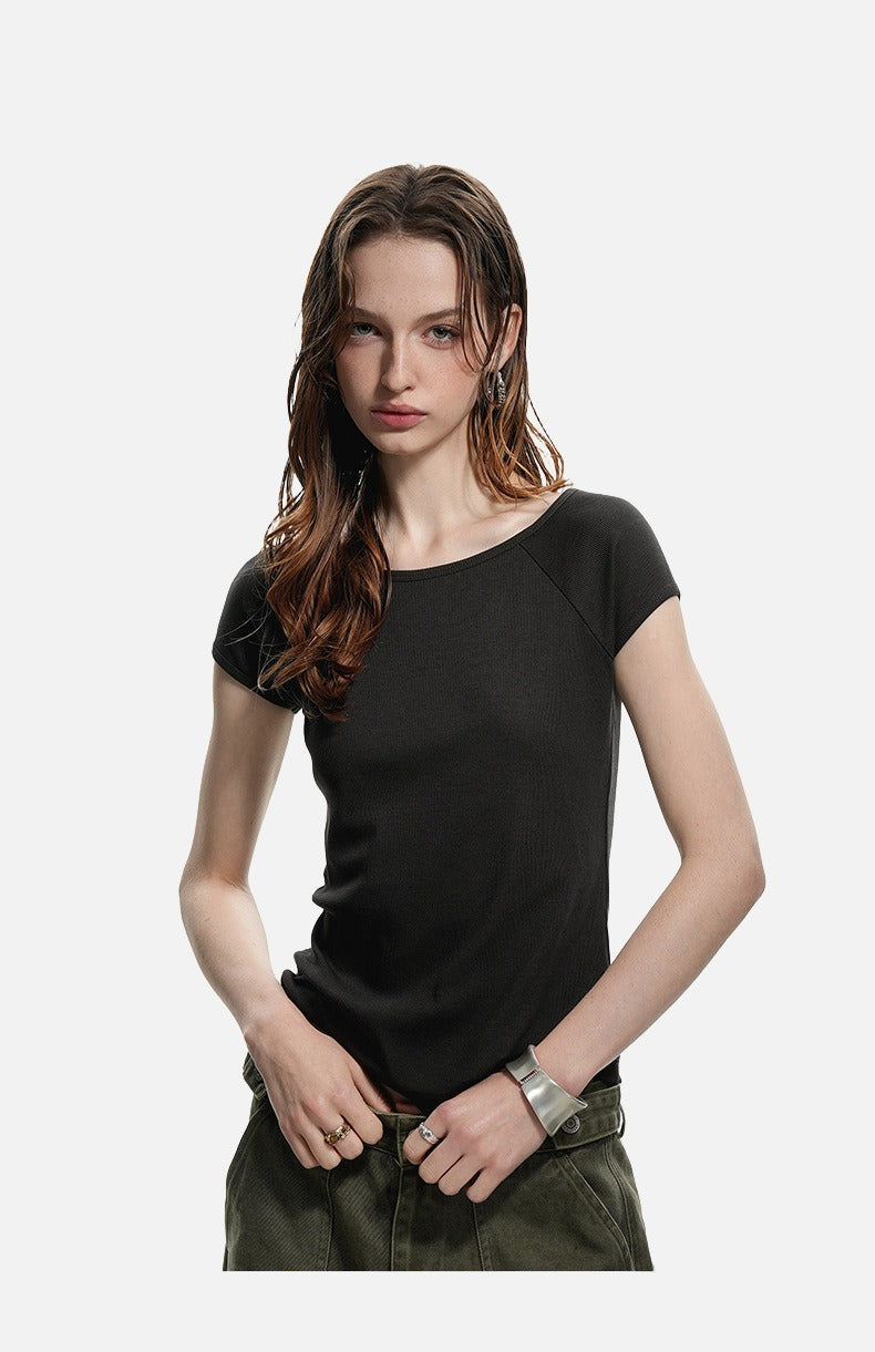 Ribbed Black Scoop Neck Tee