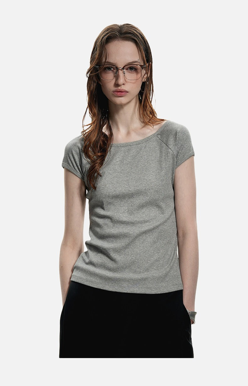 Ribbed Black Scoop Neck Tee