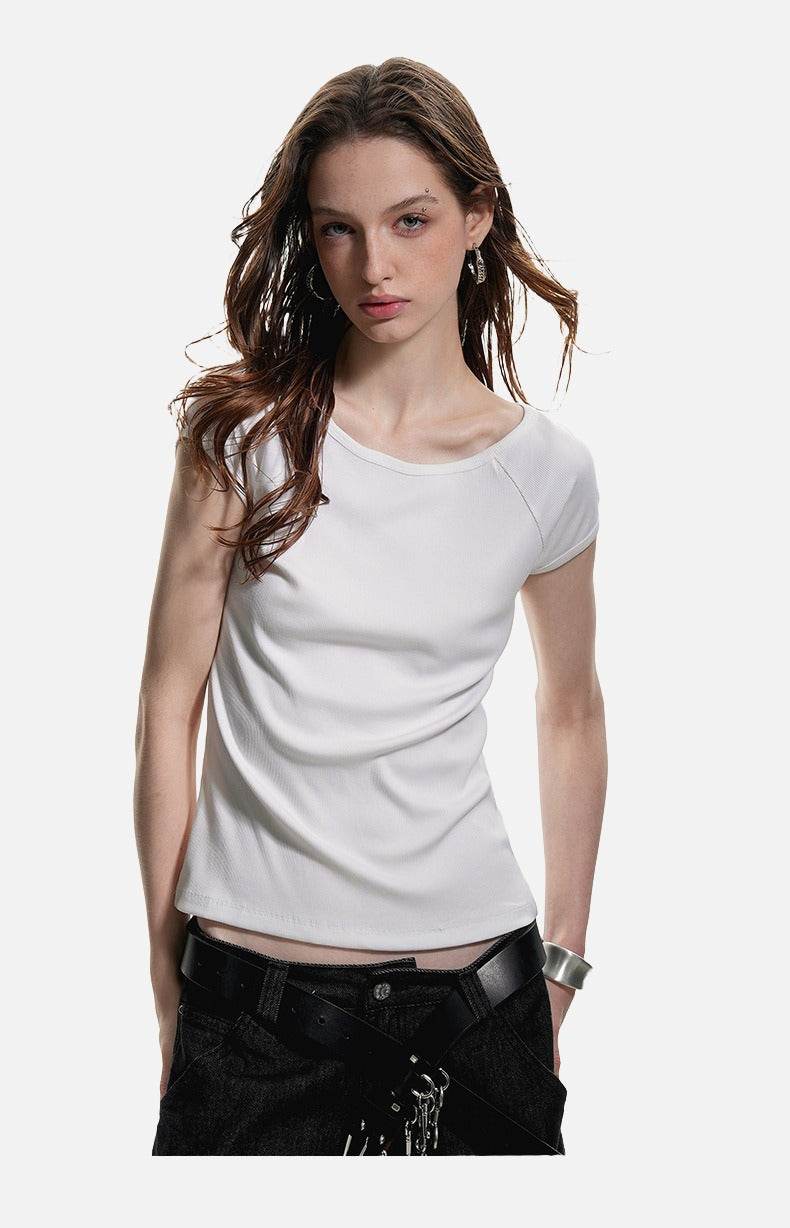 Ribbed Black Scoop Neck Tee