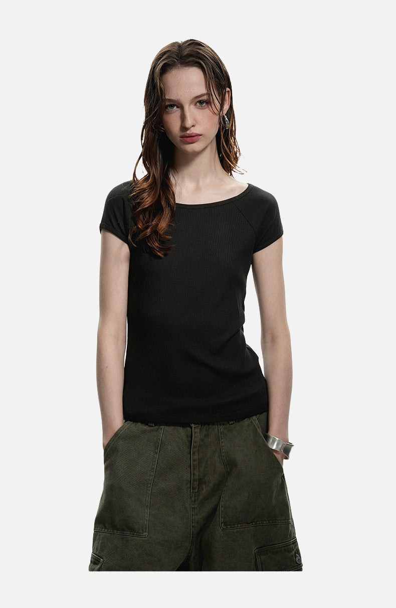 Ribbed Black Scoop Neck Tee