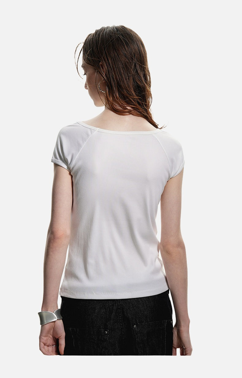 Ribbed Black Scoop Neck Tee